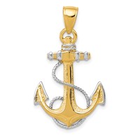 14K and White Rhodium Anchor with Rope Pendant view 1