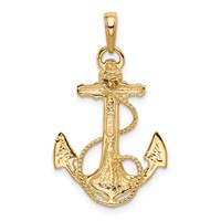 14K Yellow Gold Anchor Pendant with Rope view 3