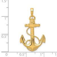 14K Yellow Gold Anchor Pendant with Rope view 4