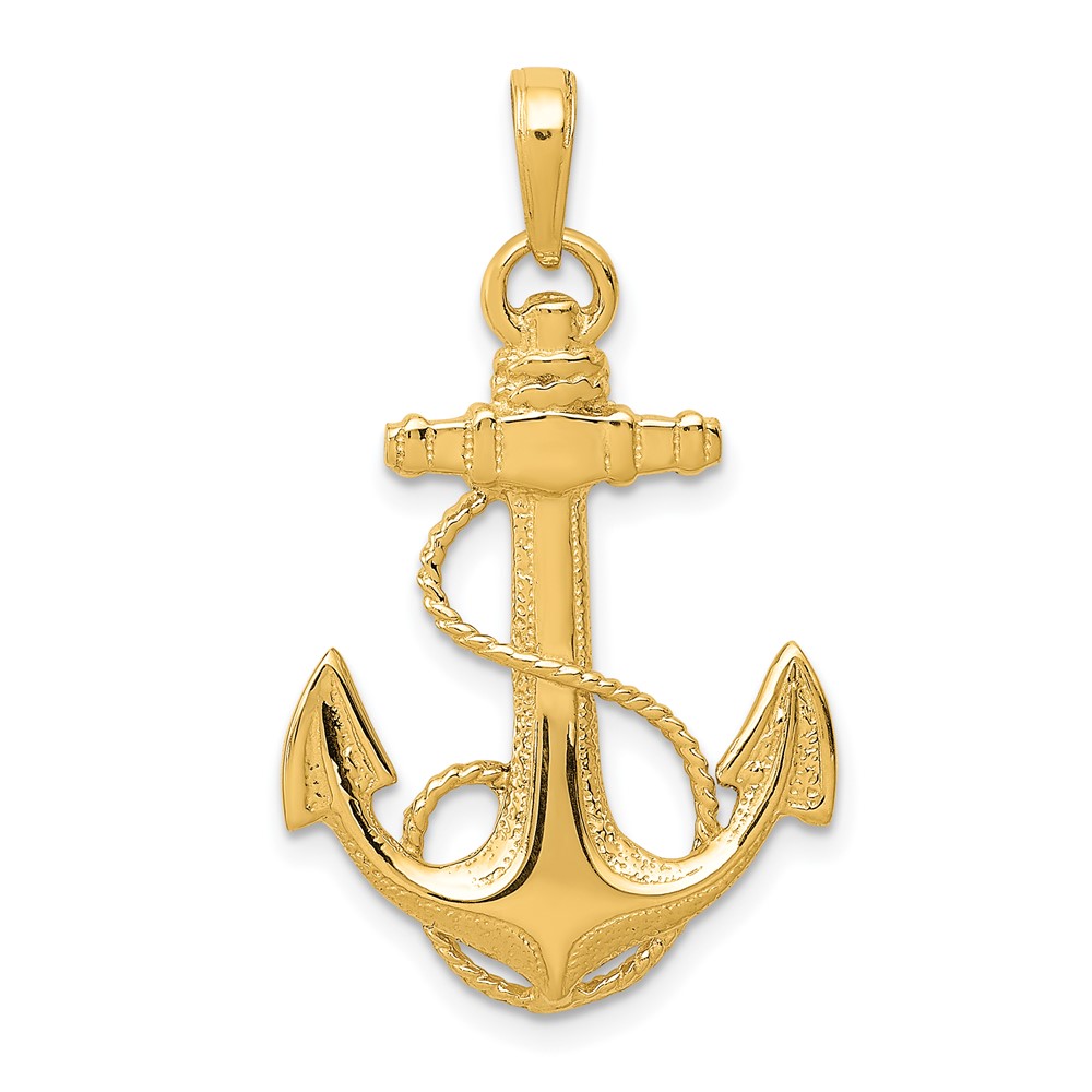 14K Yellow Gold Anchor Pendant with Rope