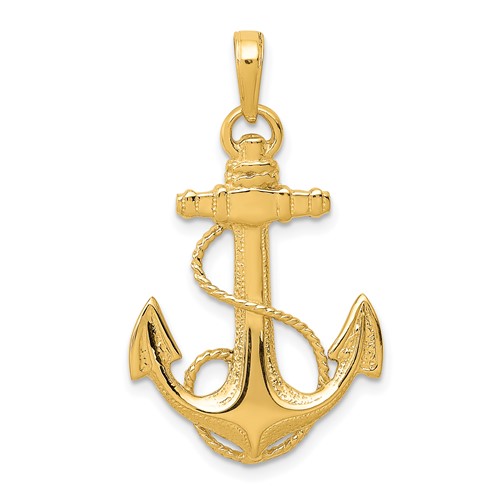 14K Yellow Gold Anchor Pendant with Rope