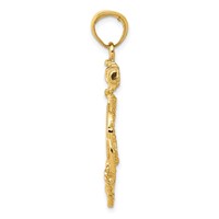 14K Yellow Gold Large Anchor and Ships Wheel Pendant with Rope view 2