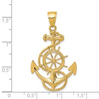 14K Yellow Gold Large Anchor and Ships Wheel Pendant with Rope view 4