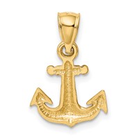 14K Yellow Gold Satin Diamond-cut Anchor Pendant view 3