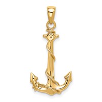 14K Yellow Gold 3-D Anchor Pendant with Rope view 3