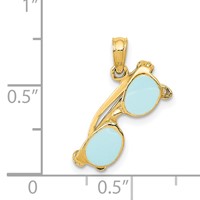 14K Yellow Gold 3-D Aqua Enameled Sunglasses Pendant with Moveable Sides view 4