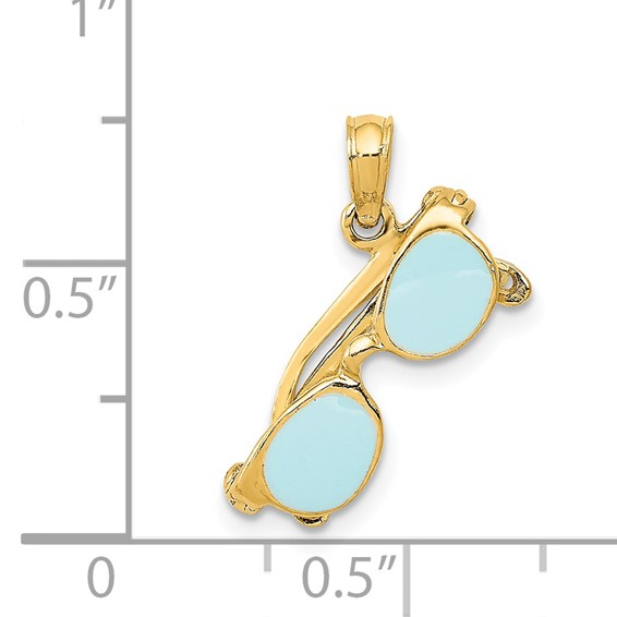 14k 3-D Aqua Enameled Sunglasses with Moveable Sides Pendant