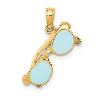 14K Yellow Gold 3-D Aqua Enameled Sunglasses Pendant with Moveable Sides view 1