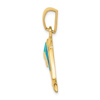 14K Yellow Gold Lab Created Opal Dolphin Pendant view 2