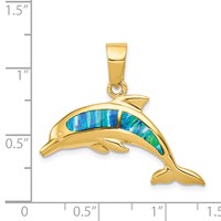 14K Yellow Gold Lab Created Opal Dolphin Pendant view 4