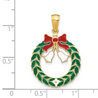 14K Yellow Gold Enameled Christmas Wreath Pendant with Bells view 3