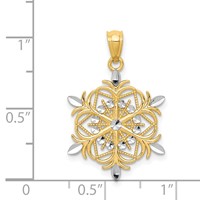 14K and White Rhodium Diamond-cut Snowflake Pendant view 4