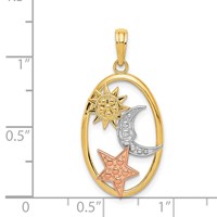 14K Two-tone Pendant with White Rhodium Sun Moon Star Oval view 3