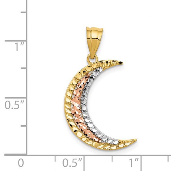 14K Two-tone with White Rhodium Diamond-cut Moon Pendant