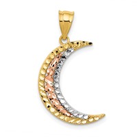 14K Two-tone Pendant with White Rhodium Diamond-cut Moon view 1