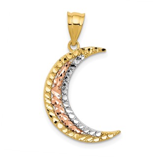 14K Two-tone with White Rhodium Diamond-cut Moon Pendant