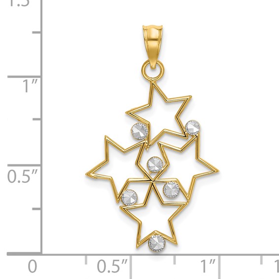 14K and White Rhodium Diamond-cut Star Cluster Charm