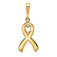 14K Yellow Gold Heart in Awareness Ribbon Pendant view 1