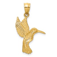 14K Yellow Gold Diamond-cut Hummingbird Pendant view 4