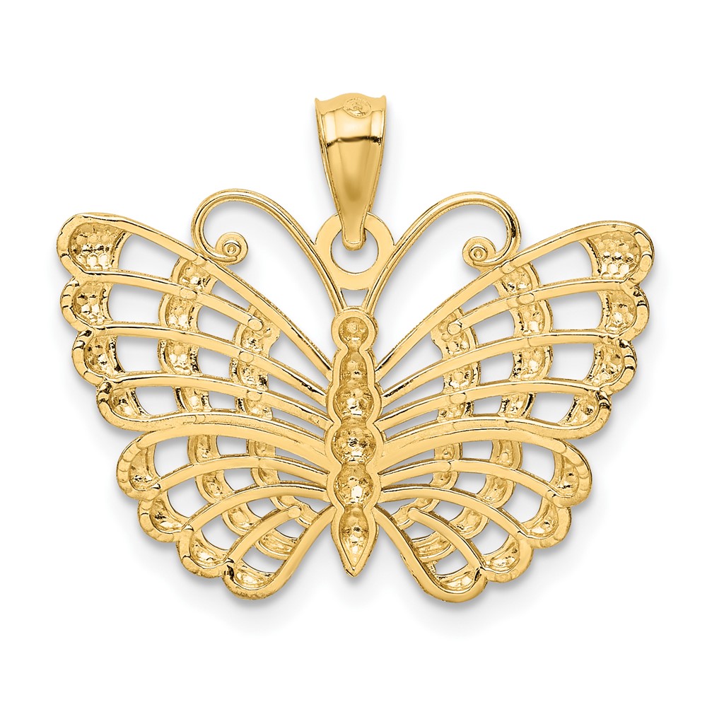 14k and Rhodium Diamond-cut Butterfly Pendant (K3236)