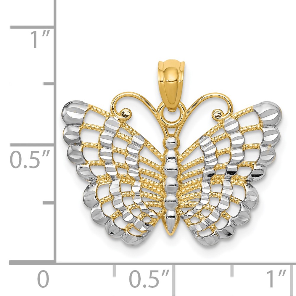 14k and Rhodium Diamond-cut Butterfly Pendant (K3236)
