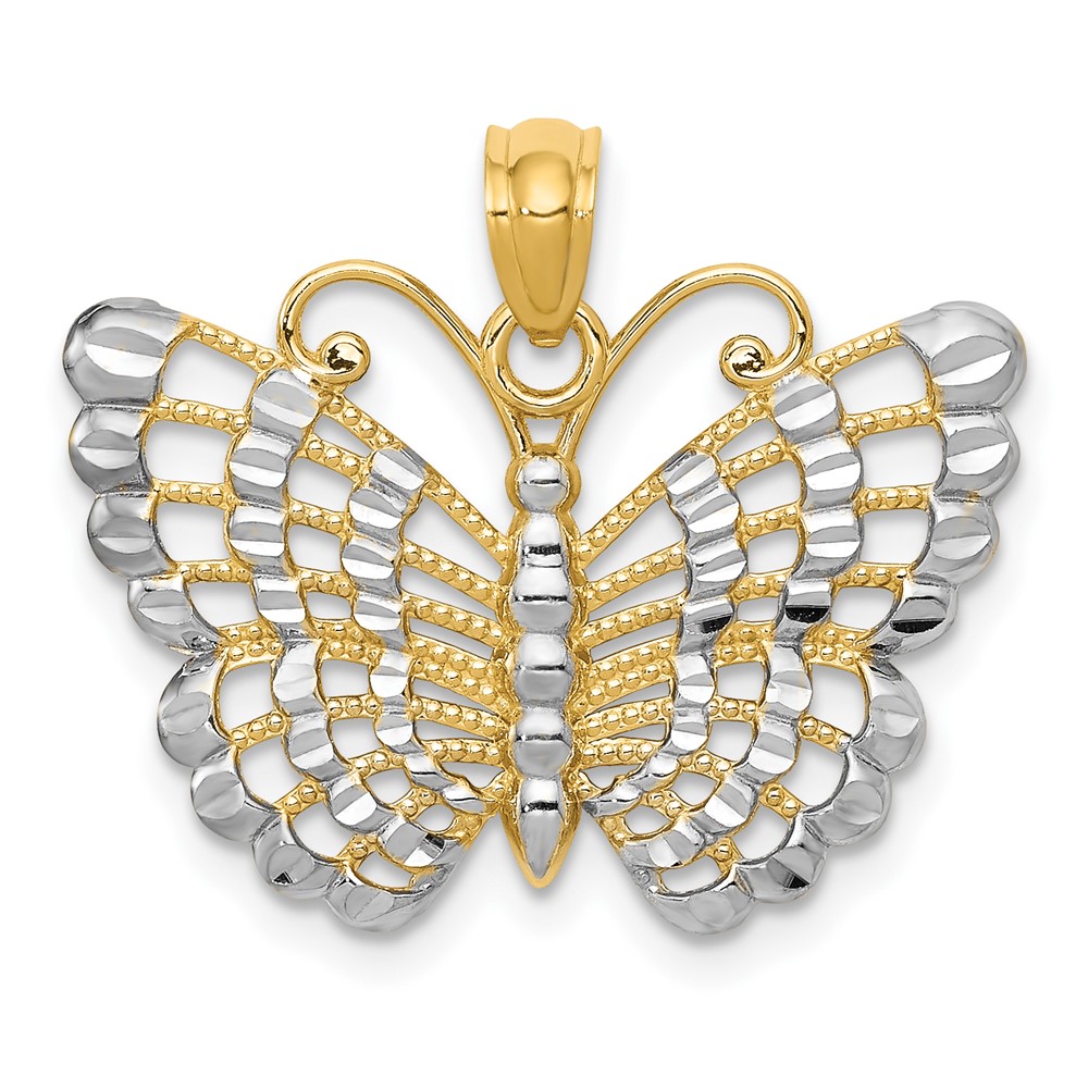 14k and Rhodium Diamond-cut Butterfly Pendant (K3236)