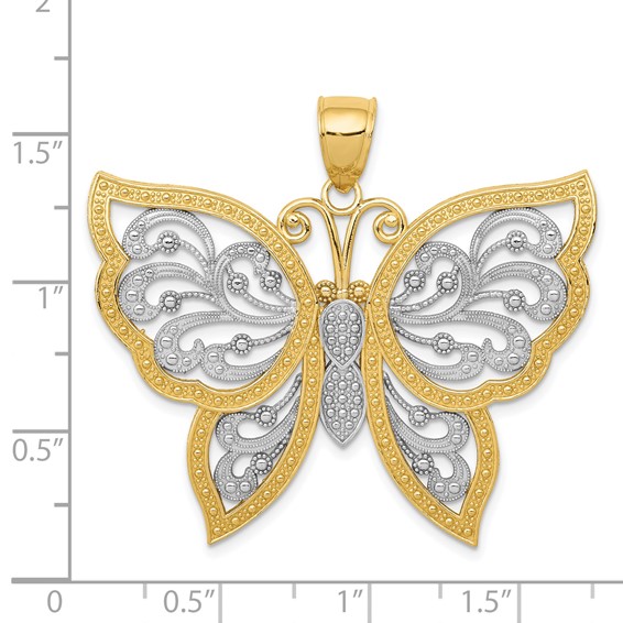 14k and White Rhodium Diamond-cut Butterfly Pendant
