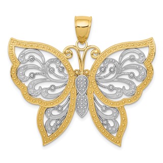 14k and White Rhodium Diamond-cut Butterfly Pendant