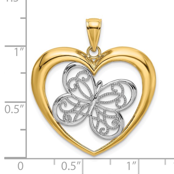14k and White Rhodium Butterfly in Heart Charm
