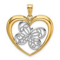 14K and White Rhodium Butterfly in Heart Charm view 1
