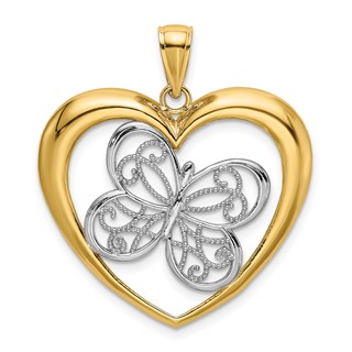 14k and White Rhodium Butterfly in Heart Charm