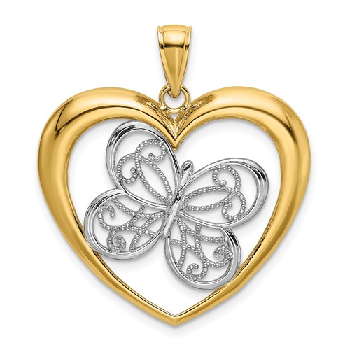 14K and White Rhodium Butterfly in Heart Charm