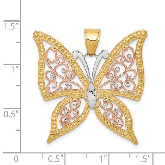 14k Two-tone with White Rhodium Diamond-cut Butterfly Pendant