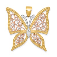 14K Two-tone Pendant with White Rhodium Diamond-cut Butterfly view 1