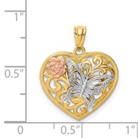 14K Tri-color Butterfly Heart Pendant view 3