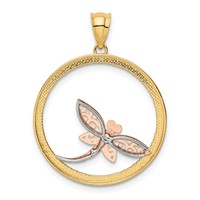 14K Two-tone Pendant with White Rhodium Dragonfly in Circle view 3