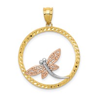 14K Two-tone Pendant with White Rhodium Dragonfly in Circle view 1