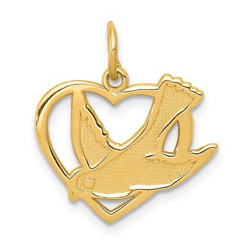 14K Yellow Gold Dove in Heart Charm