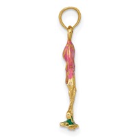 14K Yellow Gold Enameled Pink Flamingo Pendant view 2