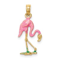 14K Yellow Gold Enameled Pink Flamingo Pendant view 3