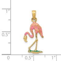 14K Yellow Gold Enameled Pink Flamingo Pendant view 4