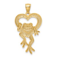 14K and White Rhodium Diamond-cut Frog in Heart Pendant view 3