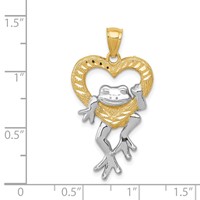 14K and White Rhodium Diamond-cut Frog in Heart Pendant view 4