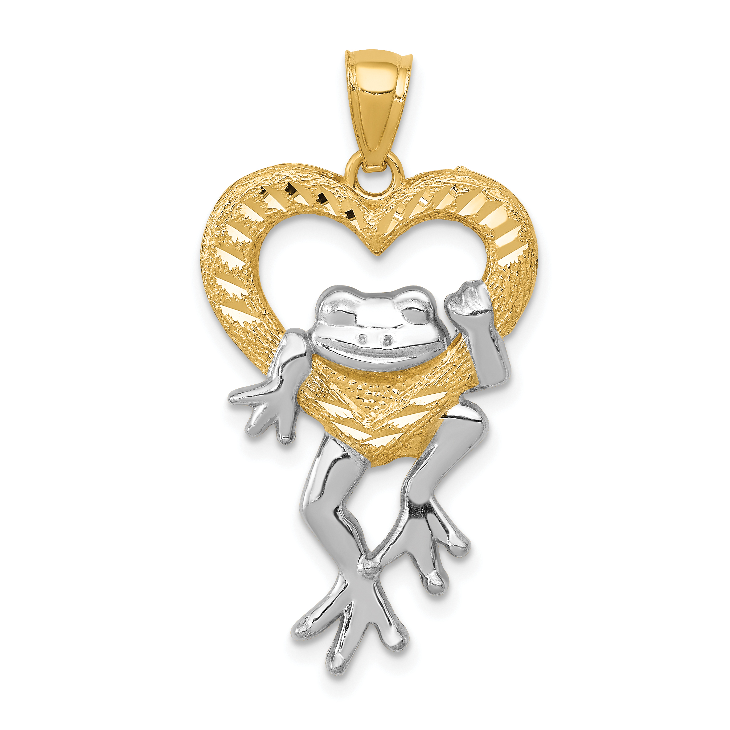 14k and Rhodium D/C Frog in Heart Pendant (K3293)