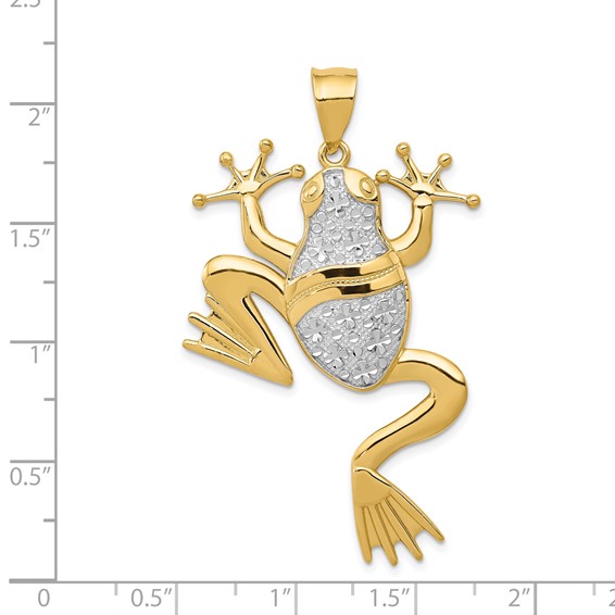 14K and White Rhodium Large Diamond-cut Frog Pendant