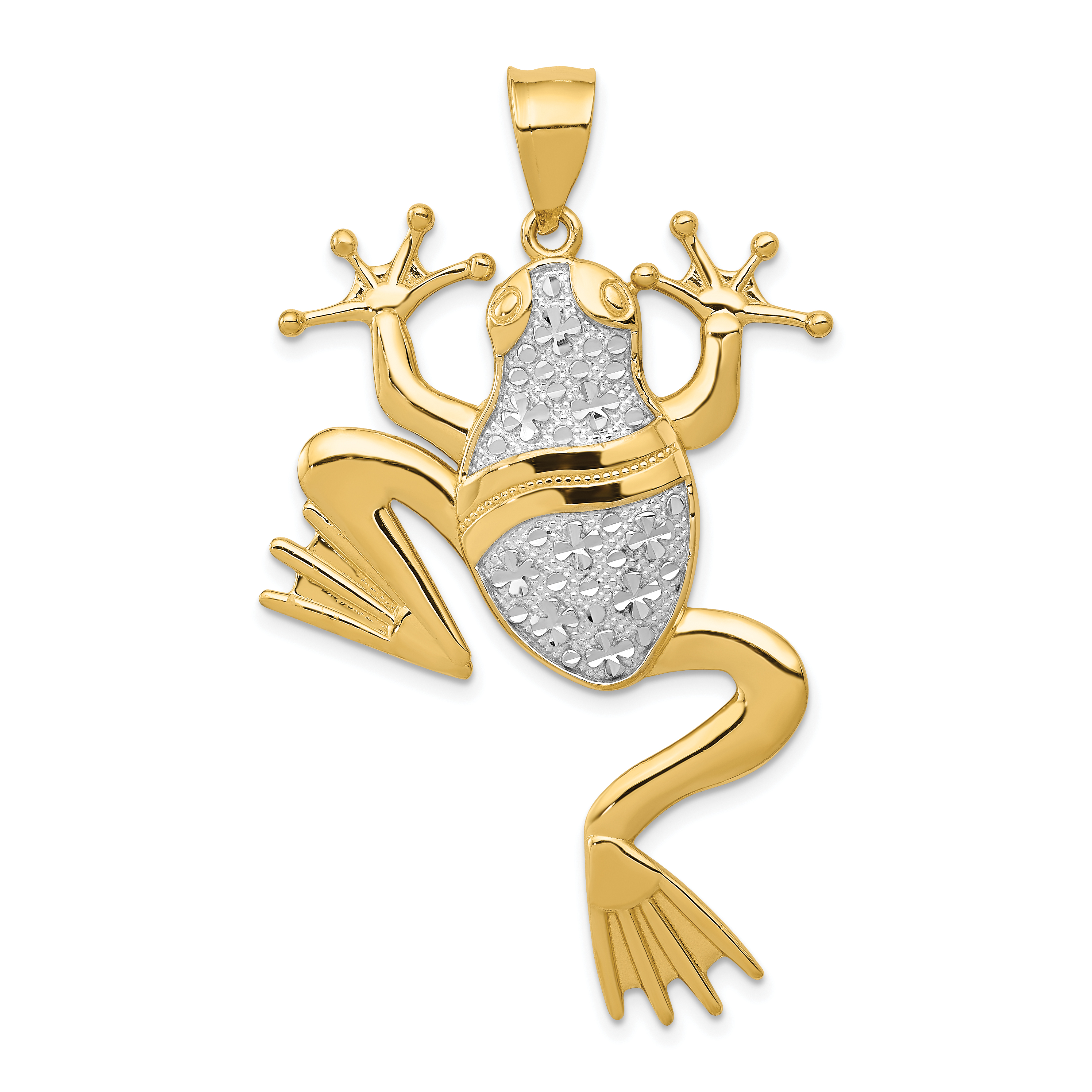 14K and Rhodium Diamond-cut Frog Pendant (K3296)