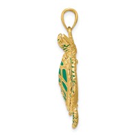 14K Yellow Gold 3-D Green Enameled Sea Turtle Pendant view 2