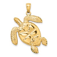 14K Yellow Gold 3-D Green Enameled Sea Turtle Pendant view 3