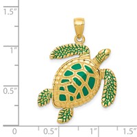 14K Yellow Gold 3-D Green Enameled Sea Turtle Pendant view 4