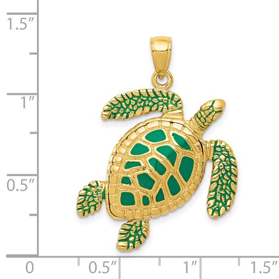 14k 3-D Green Enameled Sea Turtle Pendant